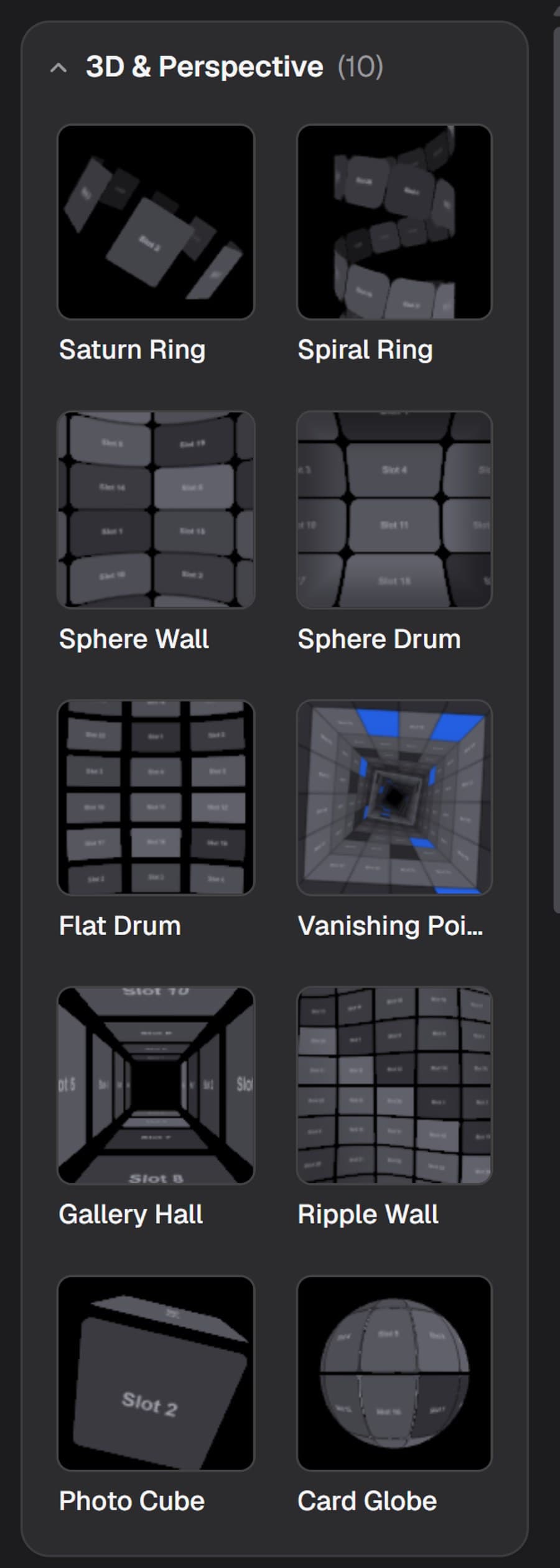 Animatoa's template gallery sidebar, organized into showcase categories