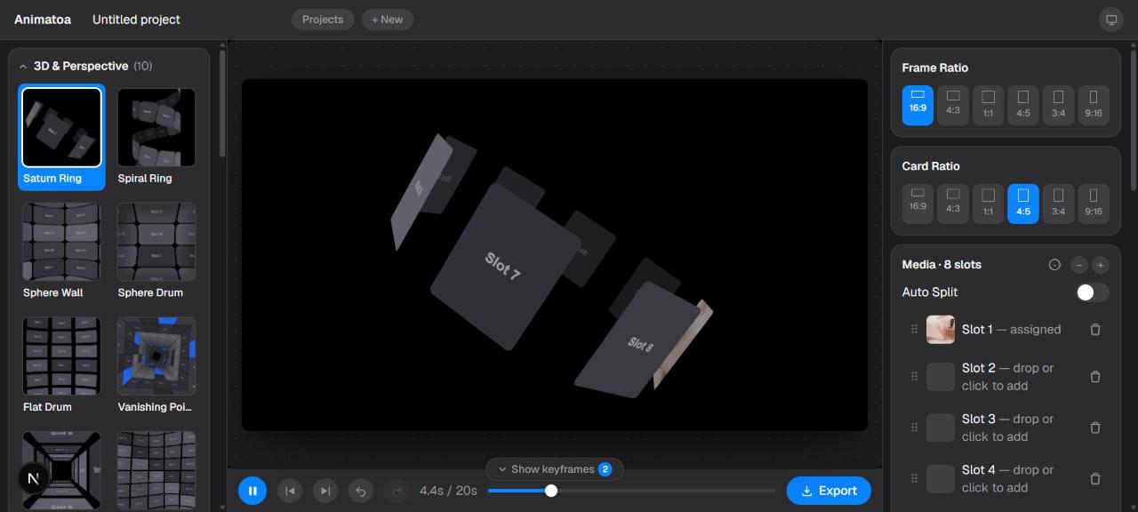 A product photo assigned to a media slot in the Animatoa editor
